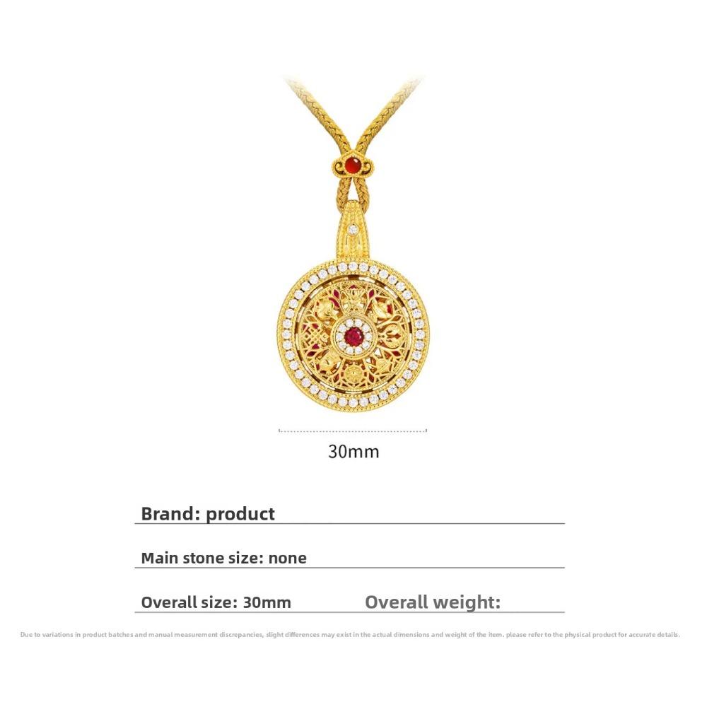 Vintage Gold Ruby Rose Pendant Rotating Octagonal Compass with Red Corundum and Diamond Imitation Jewelry