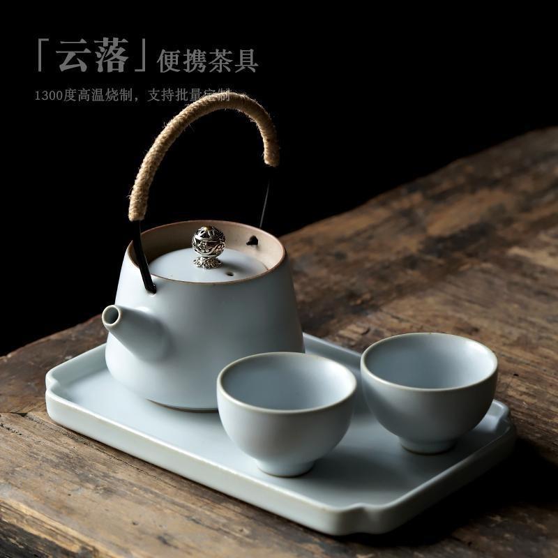Retro green Kung Fu tea set, household simplicity, one pot, two cups, express cup, tea small set, gift box packaging