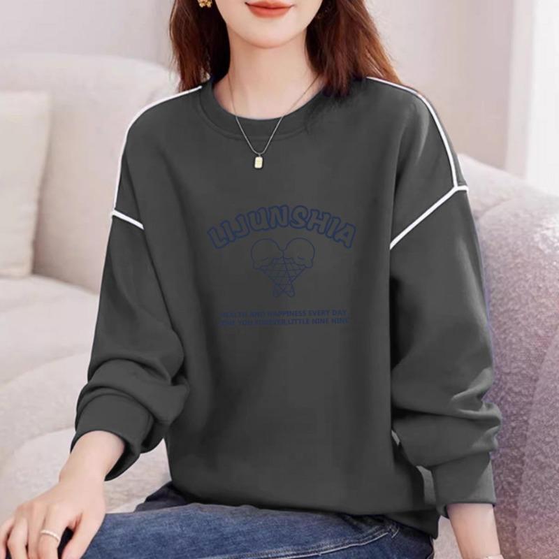 Модная женская осенне-зимняя новая модель, свободный пуловер с длинными рукавами, в стиле хай-стрит, из чистого хлопка, с круглым вырезом, толстовка
