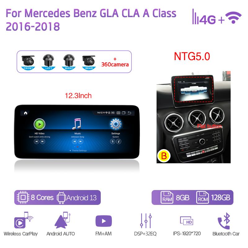10.25/12.3 дюйма Android13 Для Mercedes Benz GLA CLA A Класса 2013-2018 GPS Навигация CarPlay 4G 360Камера Автомобильный Мультимедийный Плеер