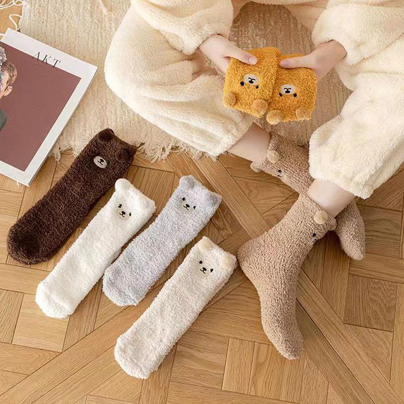 Носки из кораллового флиса для женщин, зимние, не линяющие, носки для дома, мультяшные животные, плюшевые, взрослые, толстые, теплые, носки для сна