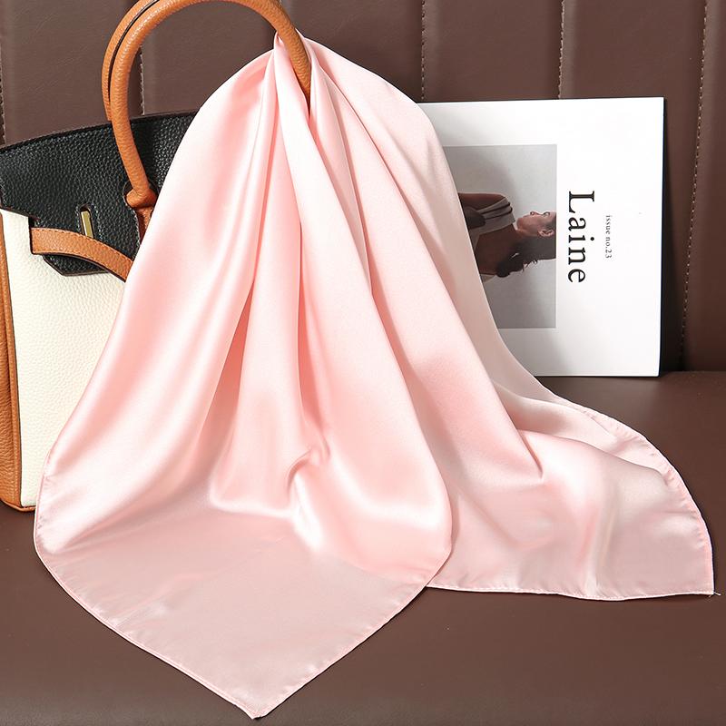 Luxury Brand 21Colors Solid Neck Tie Shawl Silk Square Scarf Women 70cm Hair Hand Wrist Headkercheif Hijab Bandana