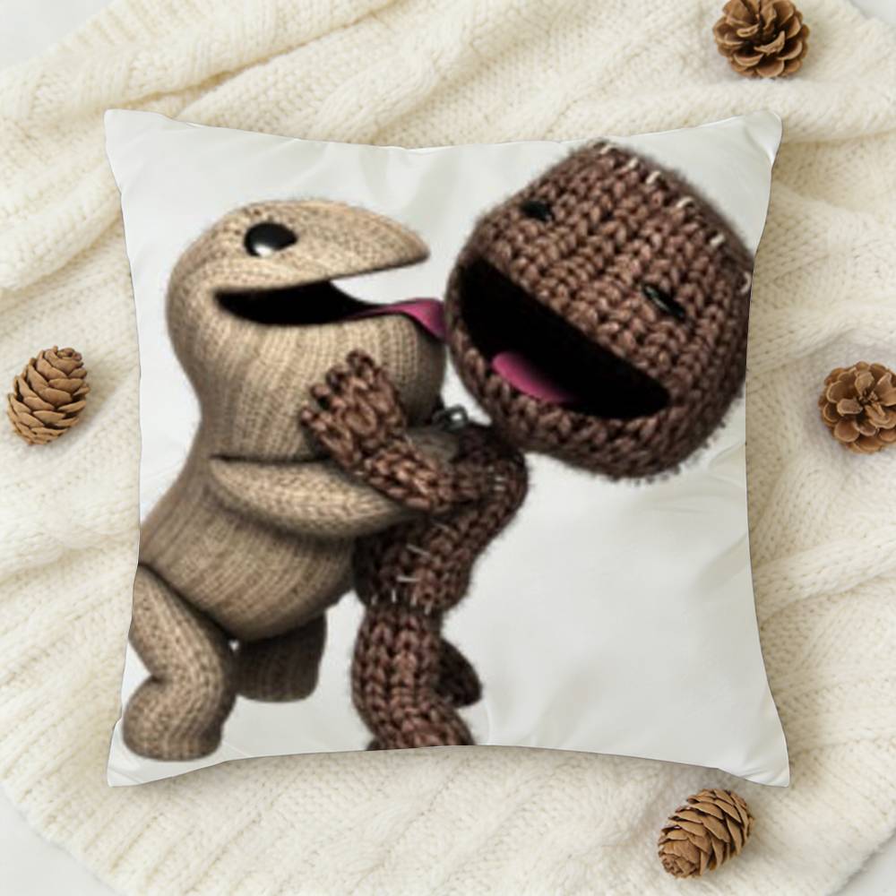Funny LBP Sackboy Cartoon Style Doublesided Printed Square Decorative Cushion Cover for Sofa Living Room Home Decor