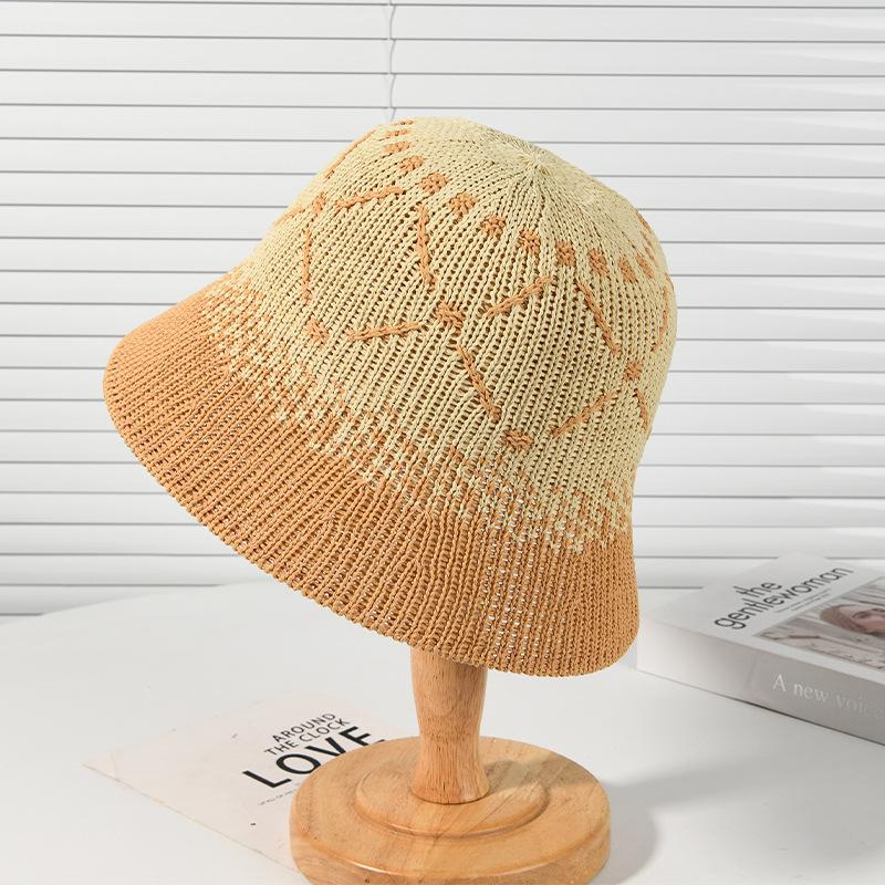 Summer new knitted color matching fashion hat women outdoor travel sweet and cute sun hat show face small bucket hat