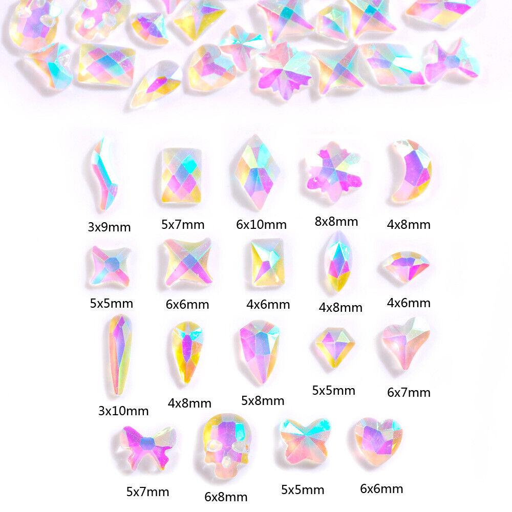 100Pcs Aurora Resin 3D Nail Rhinestones Crystal Gem Stone Nail Art Decoration