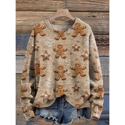 Осенняя новая женская одежда 3D цифровая имитация круглого выреза свитера с принтом, с открытыми плечами и длинными рукавами, повседневная универсальная