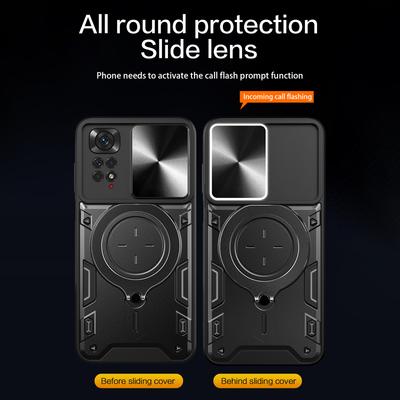 Для Xiaomi Redmi Note 11 Pro 4G (МедиаТек)/5G (Qualcomm)/Note 11E Pro 5G/Note 11 Pro+ 5G (Индия) Чехол для телефона из ТПУ и ПК с подставкой и сдвижной крышкой для камеры