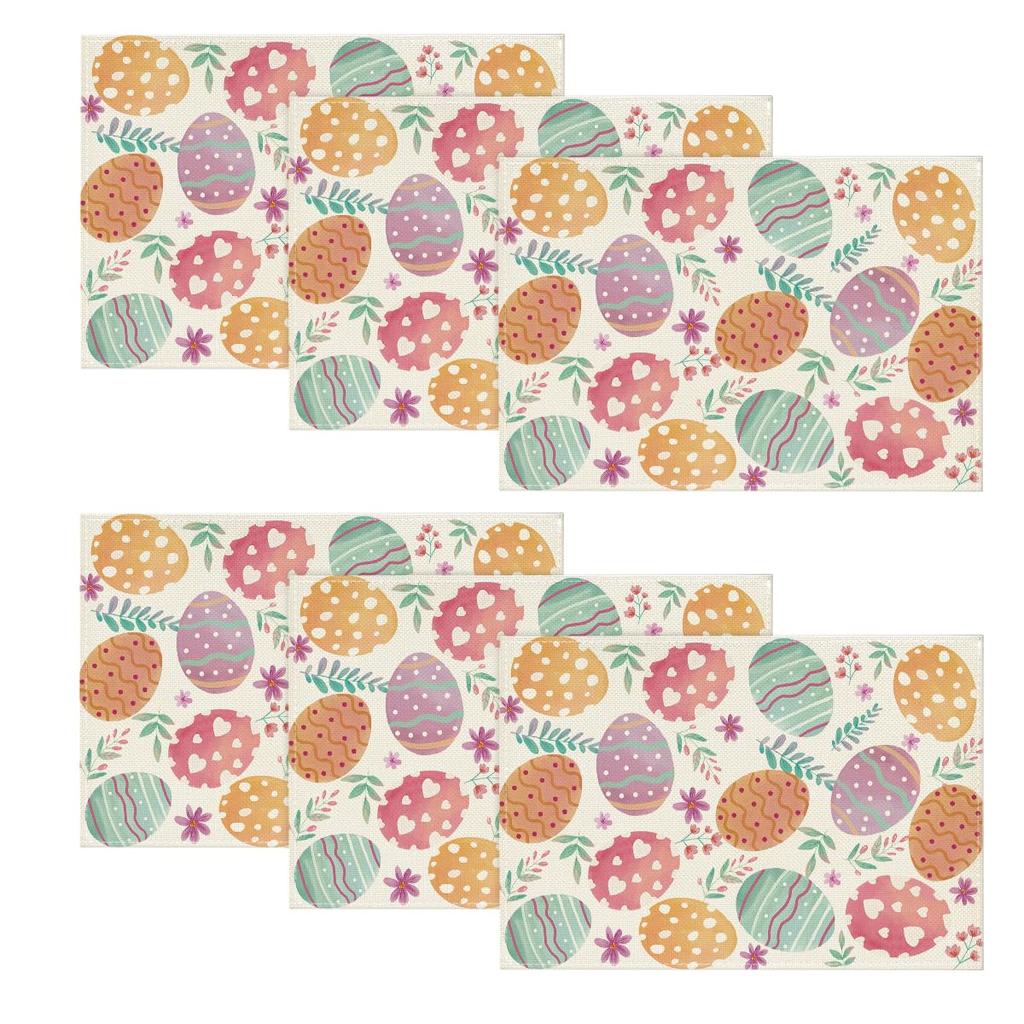 Watercolor Eggs Floral Leaves Easter Placemats Set of 6, 12x18 Inch Seasonal Spring Table Mats for Party Kitchen Dining Decoration