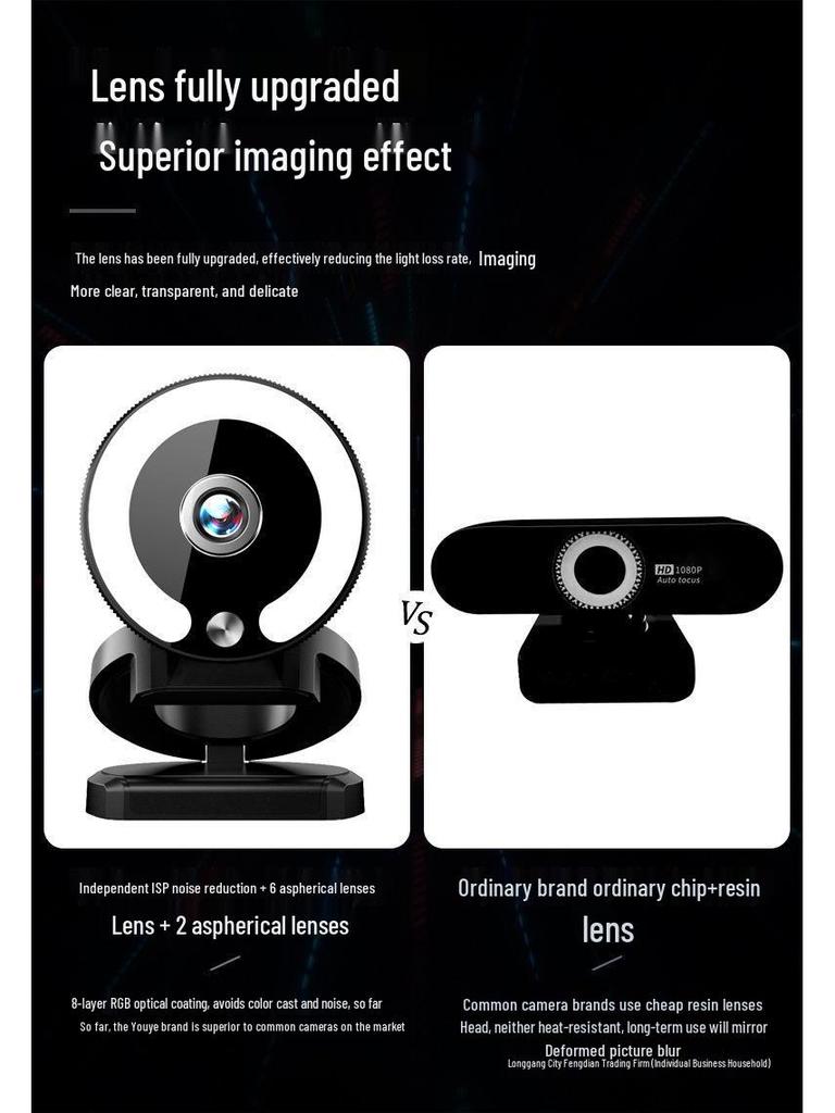 4K HD Webcam with Microphone & Beauty Fill Light for Laptops & Desktops