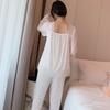 Французский винтажный кружевной женский пижамный костюм из двух предметов, женский, с длинным рукавом, рюшами, брюки, пижама принцессы, свободный крой, повседневный домашний костюм