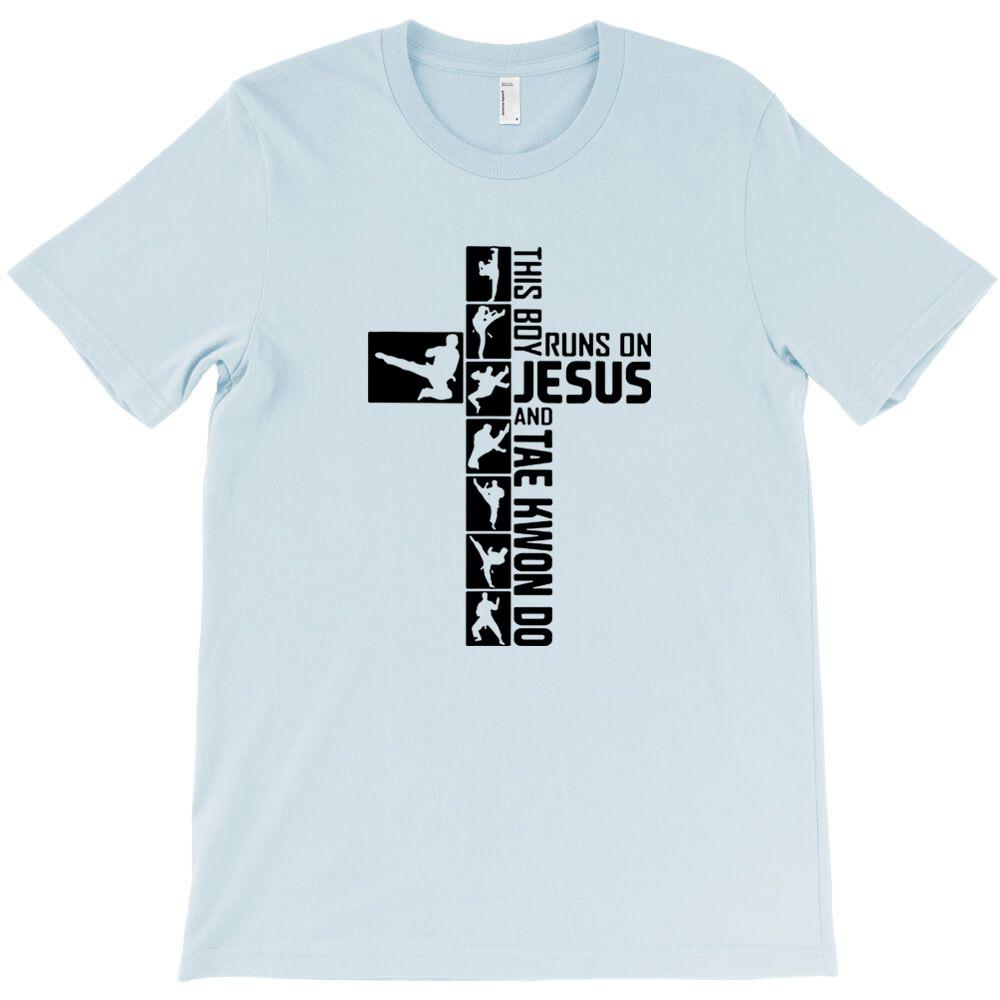 This Boy Runs On Jesus And Tae Kwon Do T Shirt Black Shirt Male Round Neck