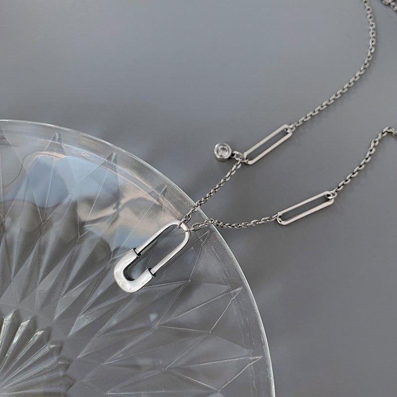 925 Sterling Silver Paper Clip Necklace for Women Vintage Charm Pendant Necklaces Party Jewelry New