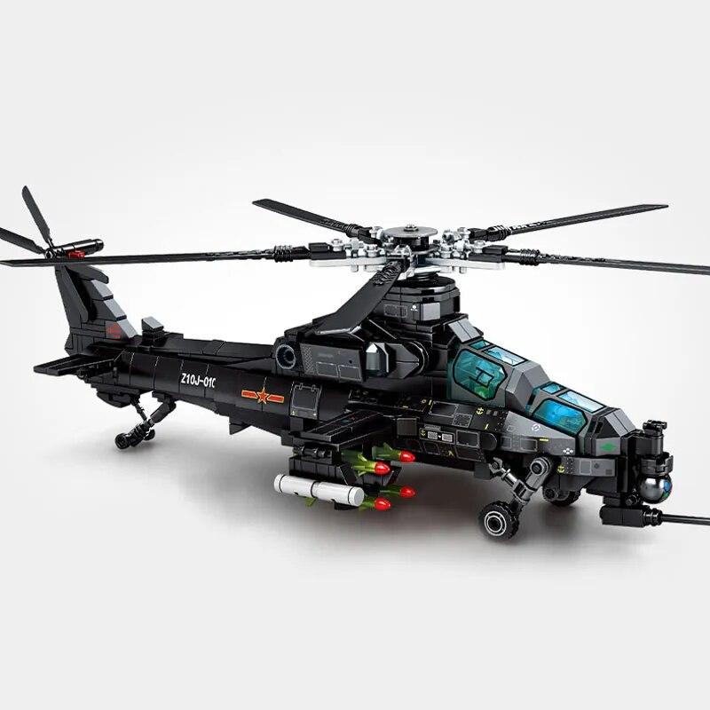 704PCS Military Helicopter Z-10 Model Building Blocks City SWAT Armed Aircraft Gunship Bricks Toys For Boys Birthday Gifts