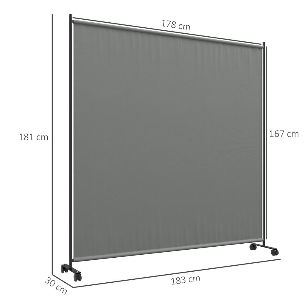 183 x 181cm Portable Privacy Screen, with Wheels - Dark Grey