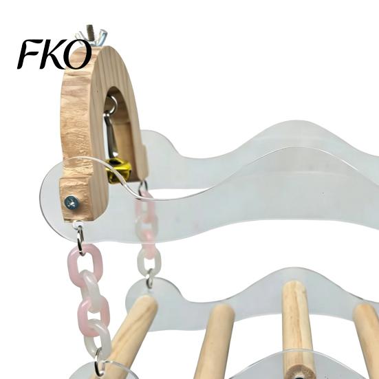 Parrot Cage Accessories Swing Toy, Bird Perch, 5 Wooden Perch Poles, Acrylic Foot Frame with Bells for Small Medium Parrots Budgies