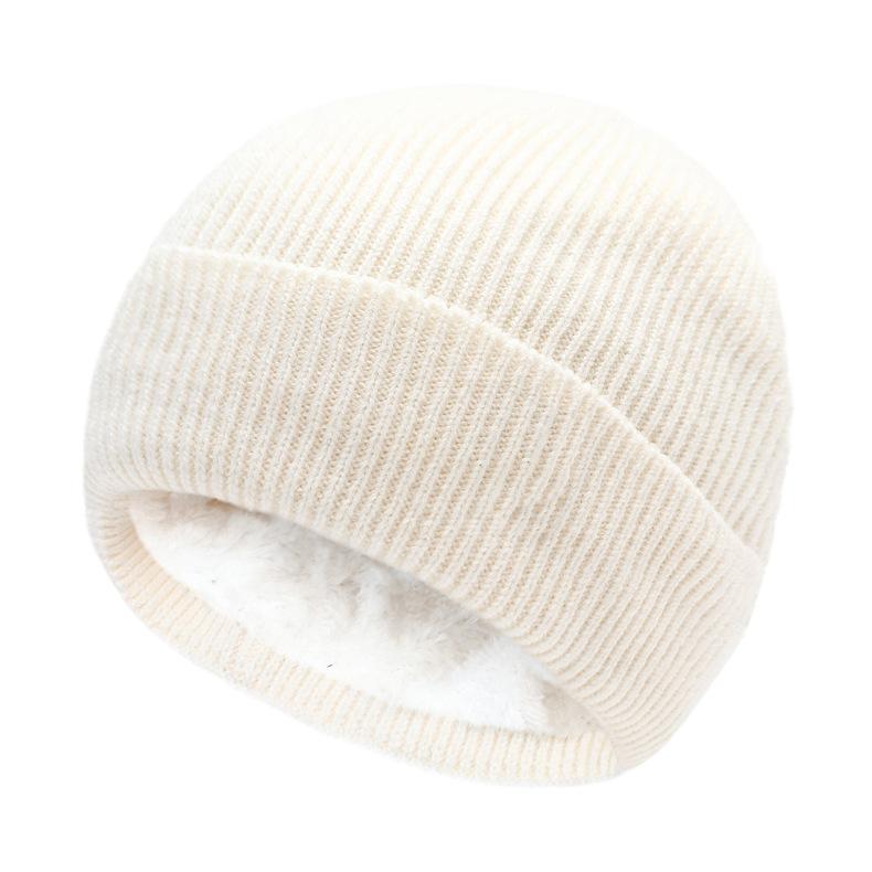 Autumn/Winter Fleece-Lined Ski Knit Hat for Men and Women Warm, Thickened Ear-Warming Woolen Beanie One-Piece Solid-Colour Hat