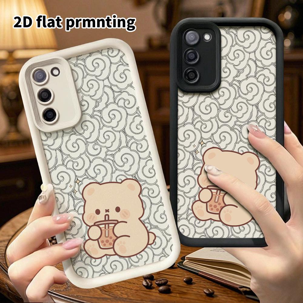 Phone Case: 2D Flat Samsung Galaxy A34 A35 M05 M06 S20 S22 S21 FE Plus 5G Protective Case, Milk Tea Teddy Bear, Christmas and Halloween Gifts