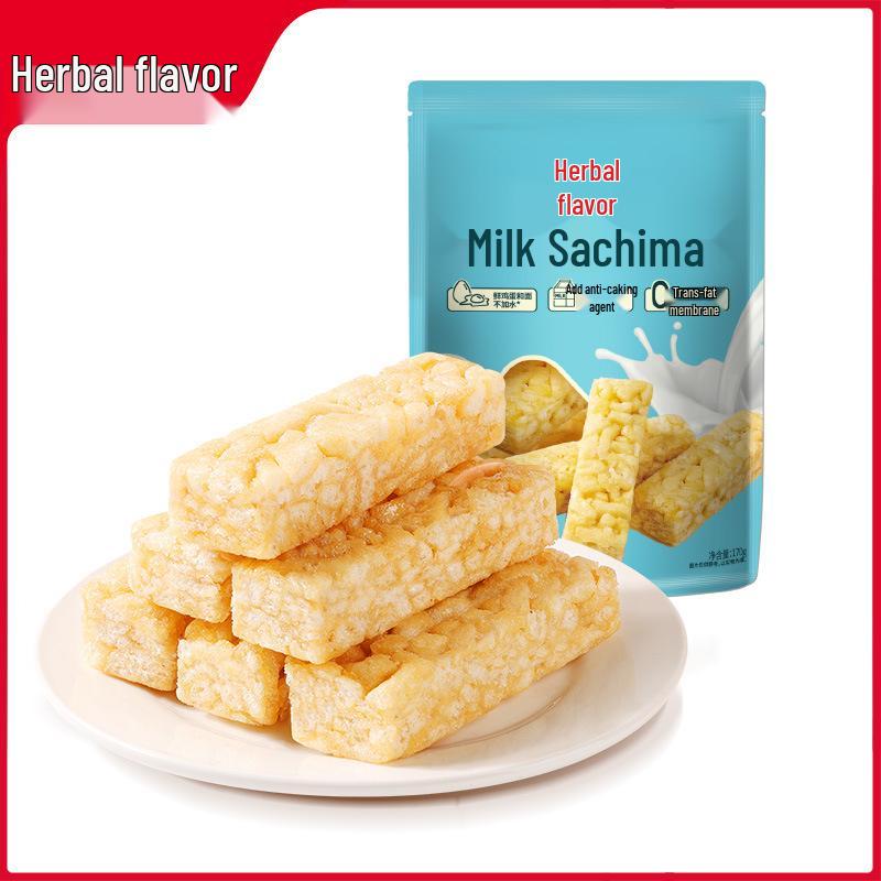 Bai Cao Wei Milk-Flavored Sachima 170g Box - 35 Pack Breakfast Pastry Snack for Office or Afternoon Tea