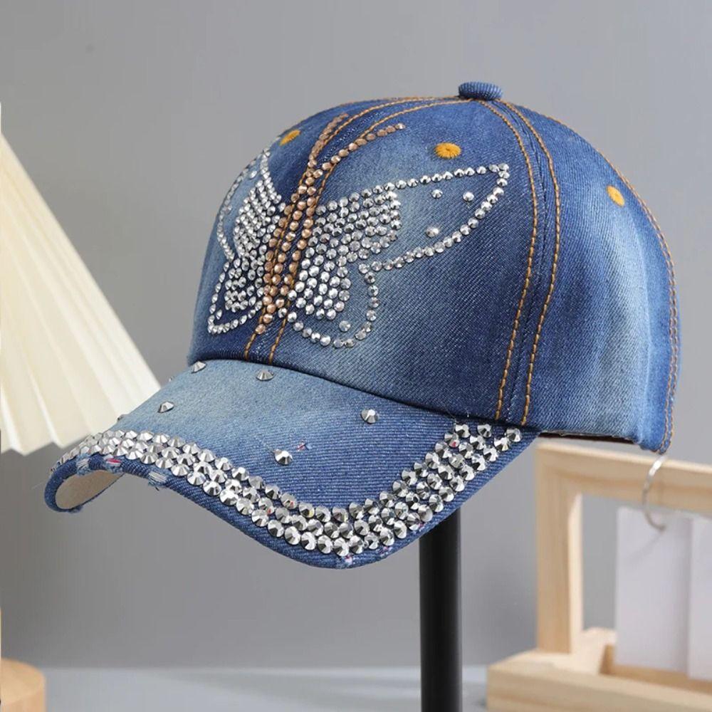 Adjustable Rhinestone Baseball Cap Women Cotton Denim Baseball Cap New Sequins Sports Cap