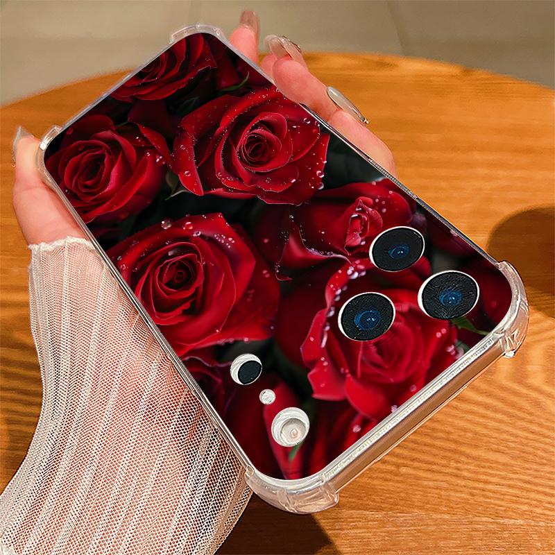 Чехол с узором алой красной розы для iPhone 17 Pro Max, чехол для iPhone 16 15 14 13 Pro Max 11, противоударный прозрачный мягкий силиконовый чехол