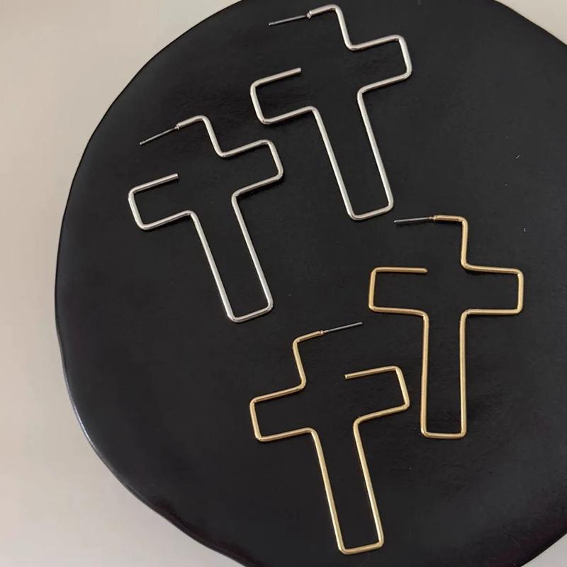 [HS][LA]1Pair New Metal Cross Earrings For Women Fashion Drop Hoop Earrings Party Jewelry Gifts