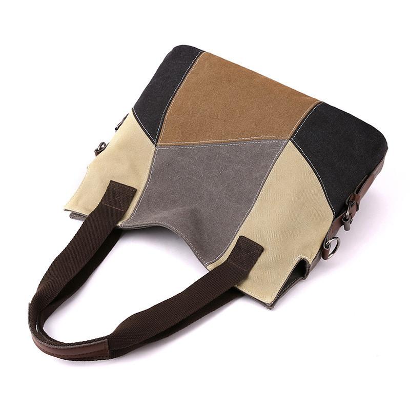 Womens Business Canvas Shoulder Bag With Colorblocking And Spacious Interior