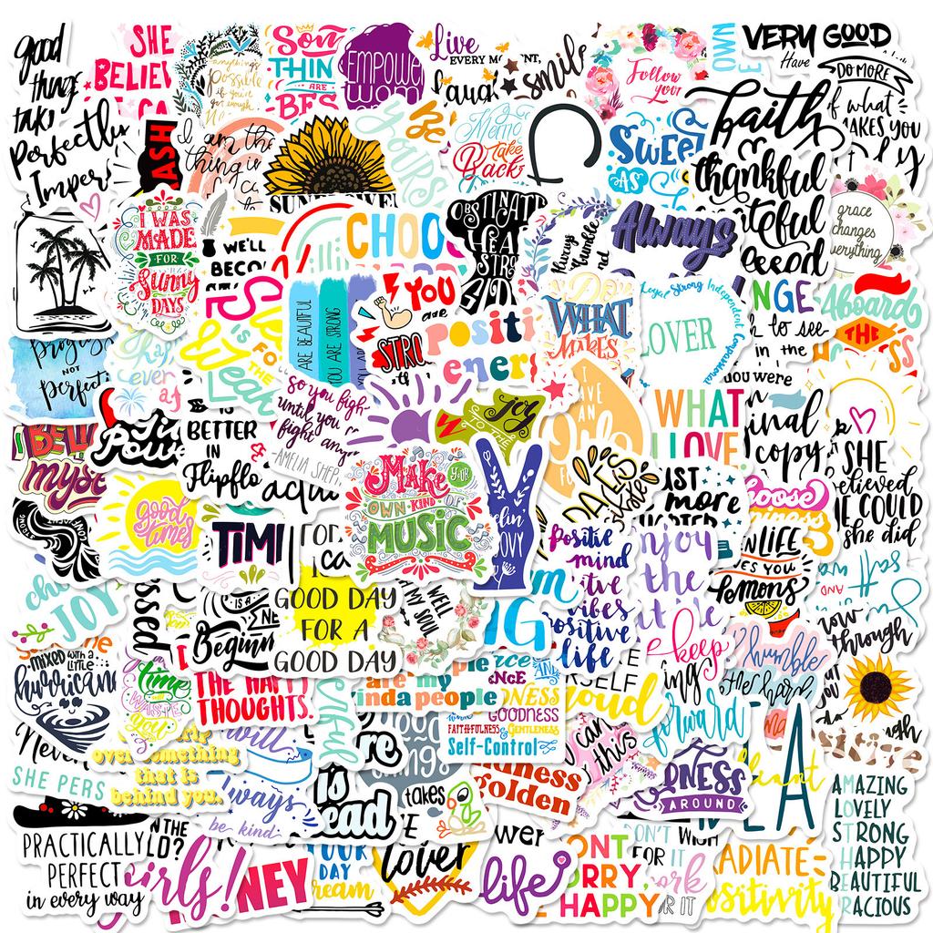100 Stickers Inspirational Phrases Graffiti Stickers Notebook Mobile Phone Water Cup Stickers English Inspirational Decoration 4 Sheets/