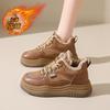 CRLAYDK Classic Women's Fashion Sneakers Winter Fur Lined Casual Tennis Platform Leather Shoes Lady Walking Ankle Snow Botas