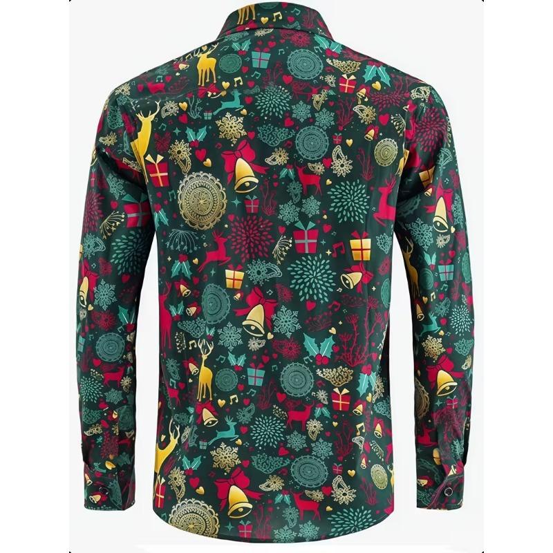 Men's Long Sleeve 3D Digital Print Christmas Shirts Casual Tops for Autumn and Winter