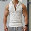 Men V Neck Sleeveless Print Casual Hooded Tanks Tops