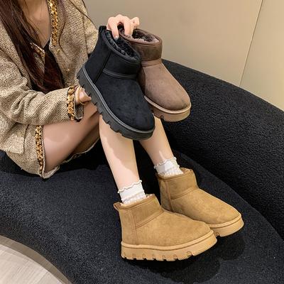 Женские кожаные зимние ботинки 2025 зима новые универсальные бархатные утолщенные теплые ботинки-хлебушки с большой головой нескользящая подошва хлопковые ботинки