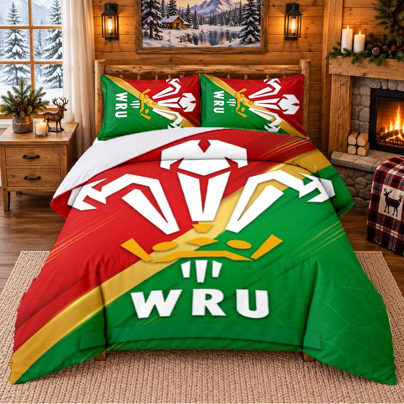 Printed 3Pcs Bedding Set Wales Rugby Pattern Bed Sheet Pillowcase For Bedroom Decor