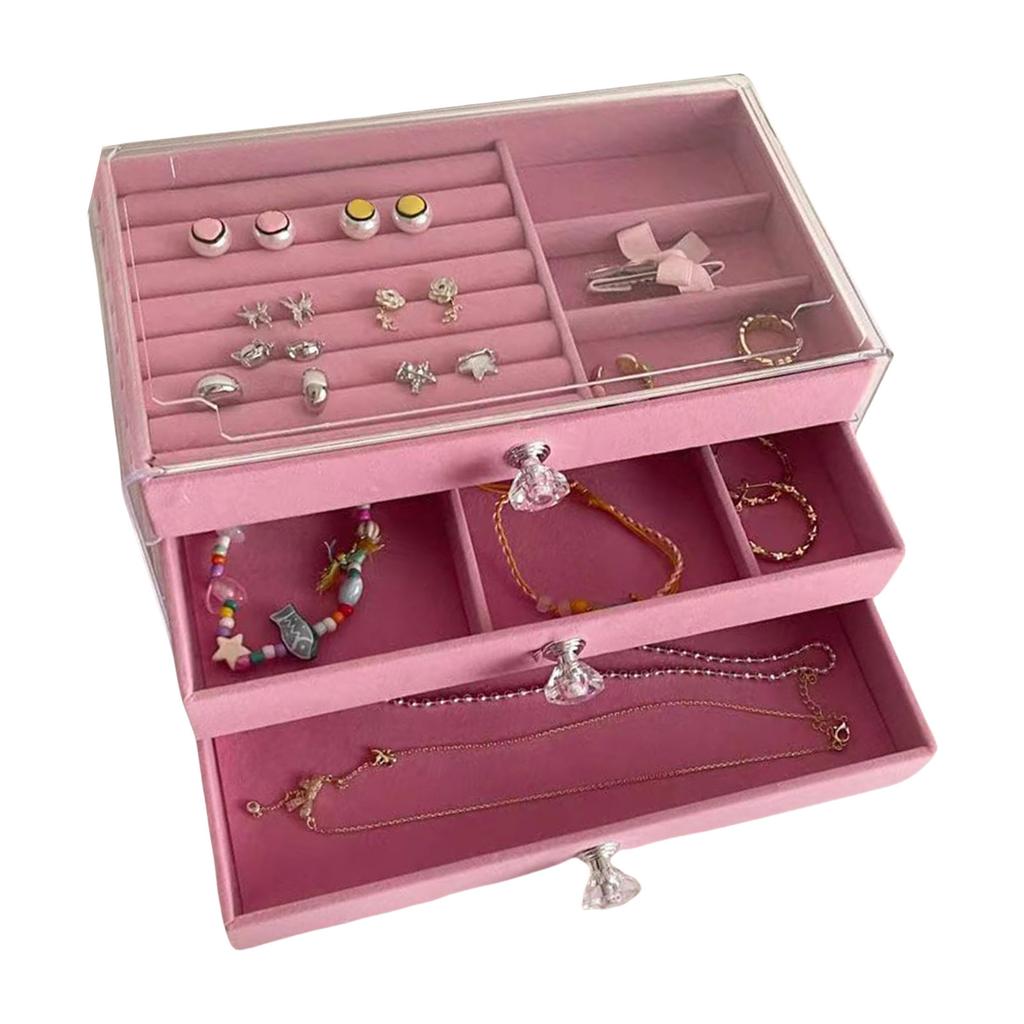 Plastic Velvets Jewelry Organizer 3 Drawers Stackable Display Case for Earrings Necklace Bracelets Accessories Holder