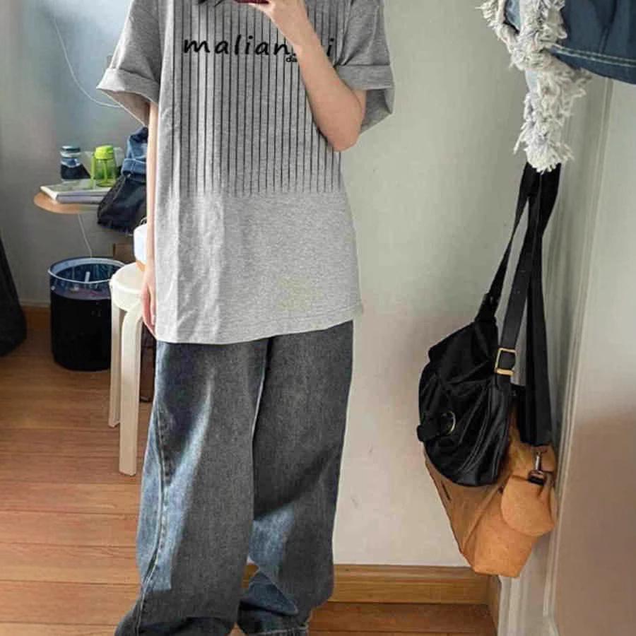 Женская футболка большого размера из чистого хлопка серого цвета с коротким рукавом - летний модный европейский и американский дизайн