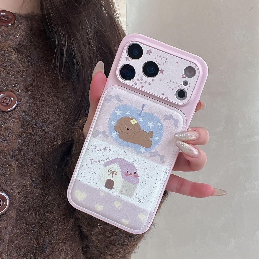 Милый мультяшный кожаный чехол-щенок для iPhone 16/17 Pro Max и совместимый с iPhone 15/14