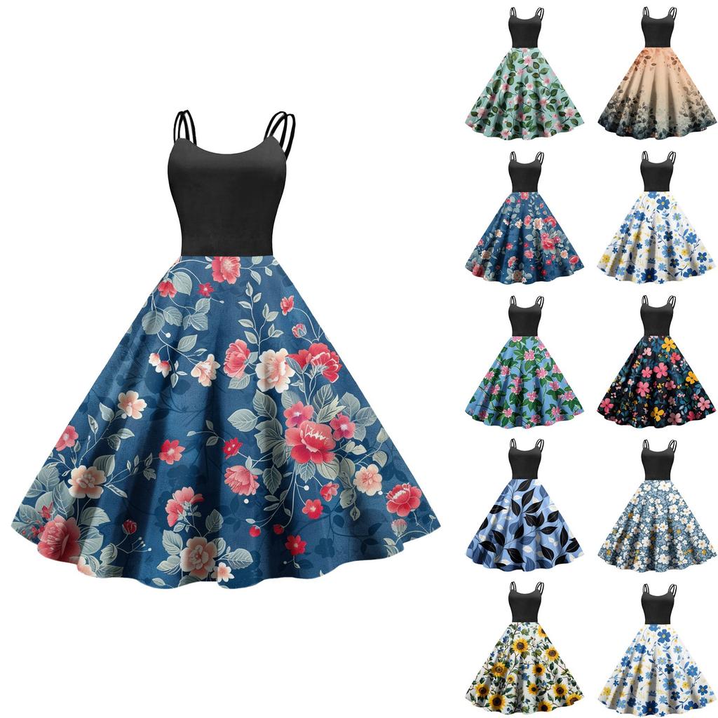 Women's Casual Fashion Print Sexy Off Shoulder Punk Retro Dress Retro Dress Dress