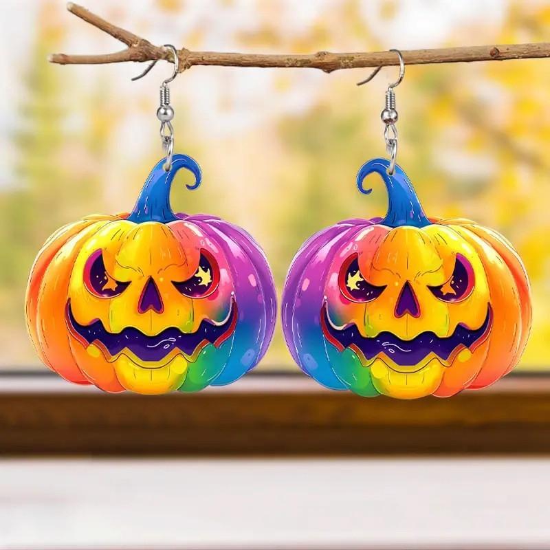 Halloween Creative Themed Colorful Pumpkin Pattern Women Acrylic Earrings