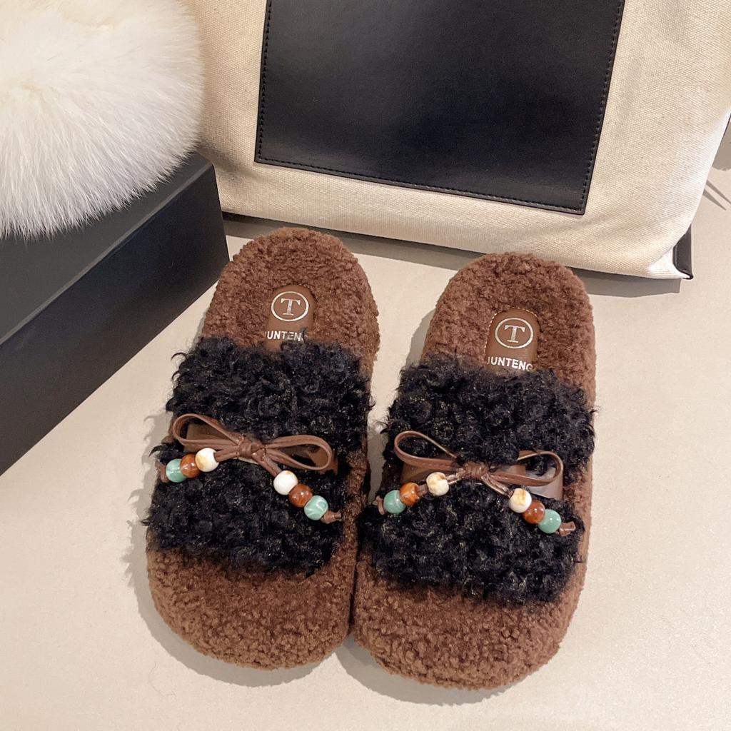 Женские пушистые туфли на толстой подошве для увеличения роста, новинка осени 2025, ленивые туфли, универсальные, с темпераментом, маленькие тапочки