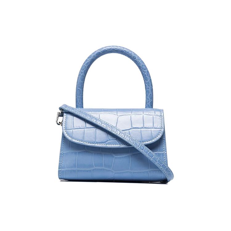 By Far Croco Series Crocodile Pattern Flap Closure Leather Mini Handheld Crossbody Shoulder Bag Women bags Blue 18FWMINASBDSMA
