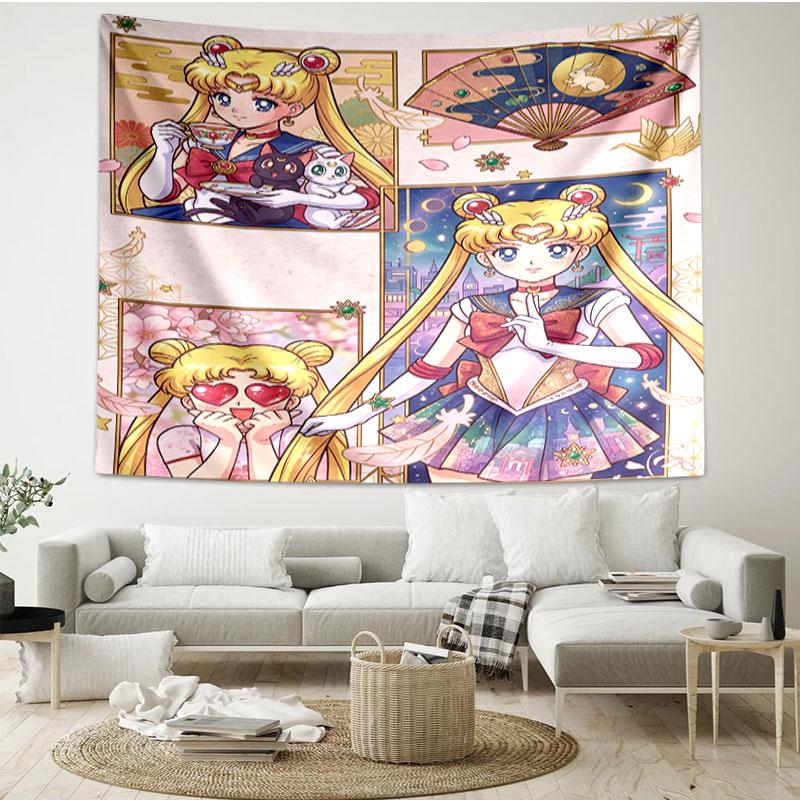 Sailor Moon Print Tapestry - Portable Wall Decor Cloth, for Home, Dorm, Travel, Bedroom, Living Room - Ideal Birthday Housewarming Gift