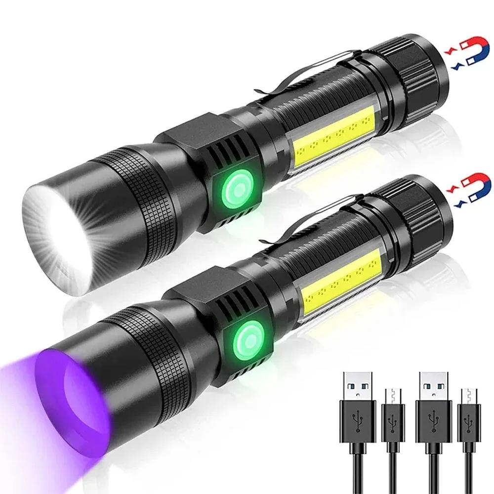 Ультрафиолетовый свет и мощный фонарик USB перезаряжаемый фонарь для кемпинга пятна мочи домашних животных черный светодиодный ультрафиолетовый фонарь лампа