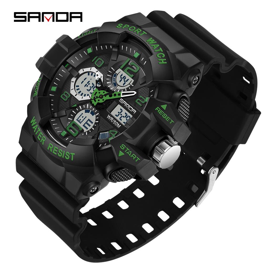 Sanda Watch Молодежные многофункциональные мужские водонепроницаемые ночные спортивные универсальные электронные часы для активного отдыха
