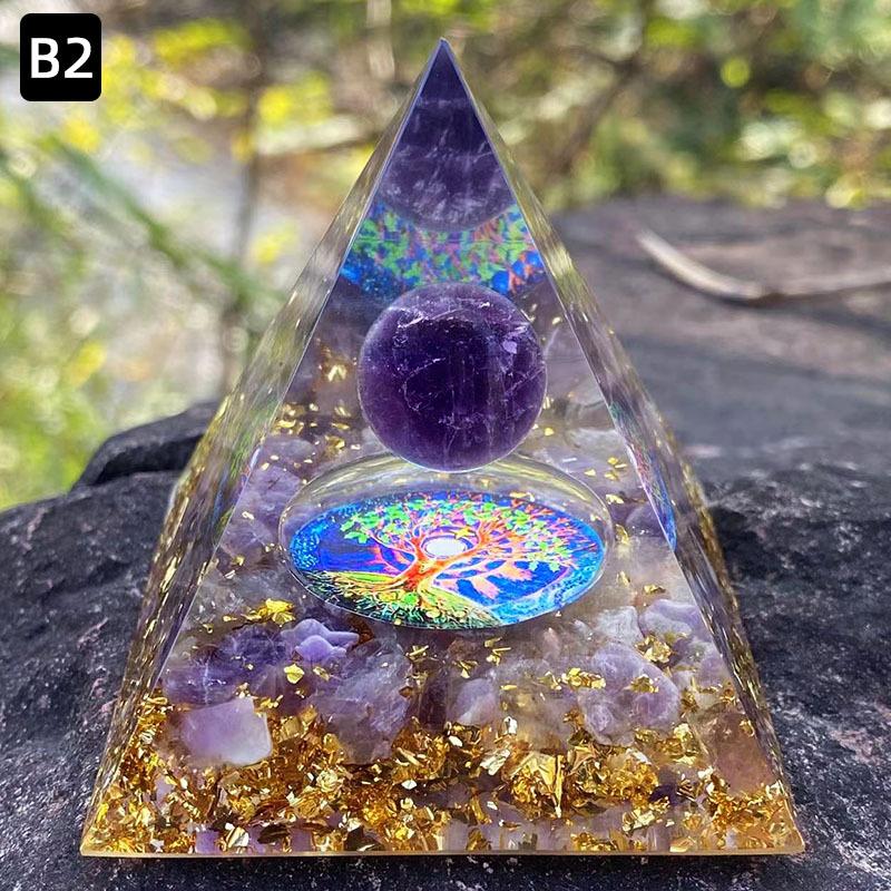 Волшебная пирамида из оргонита, 60 мм, хрустальная сфера из аметиста с синим кварцем, натуральный кристаллический камень, оргон, энергия исцеления, Рейки