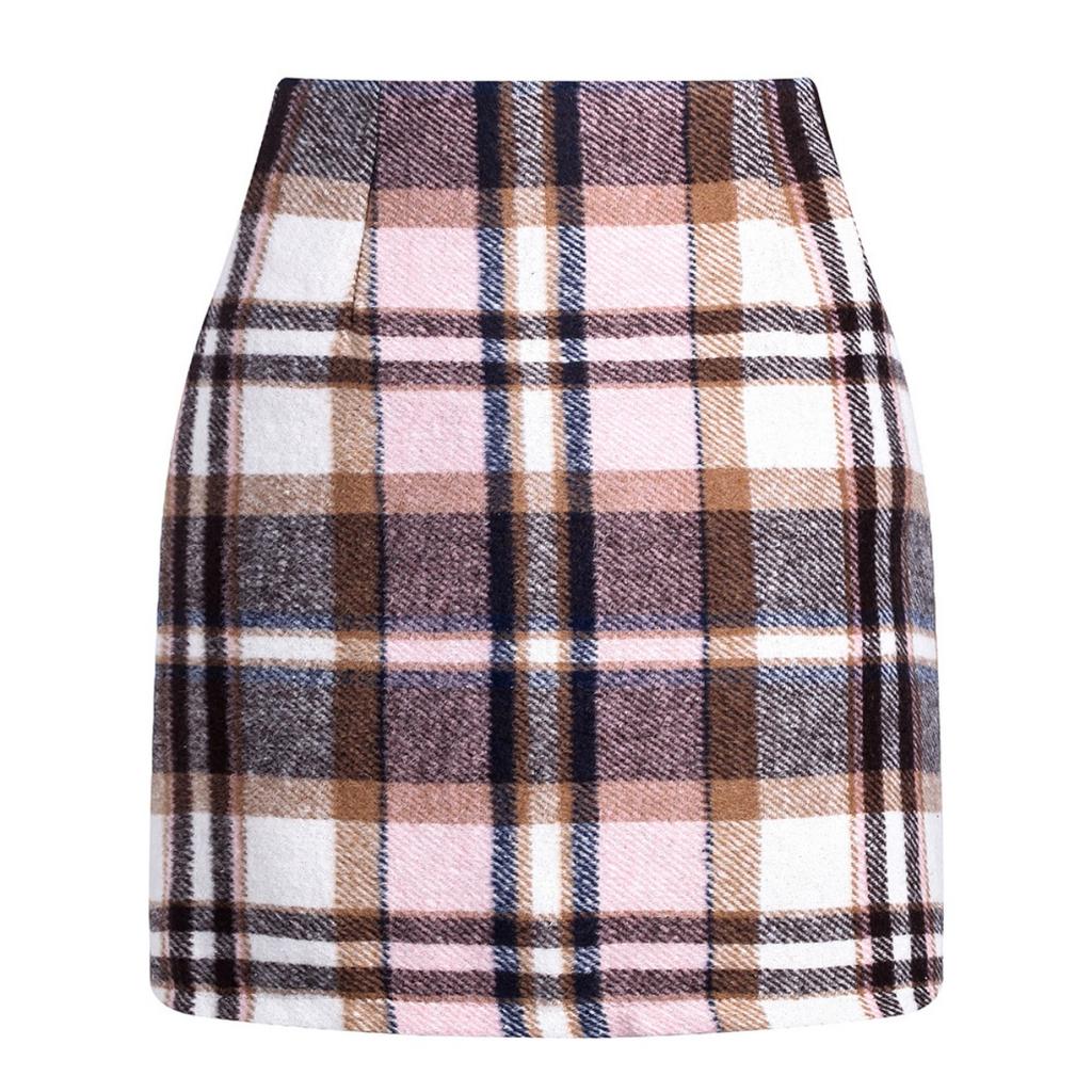 Women's, High Waisted, Plaid Skirt, Tight Fitting, Pencil, Wool, Mini Skirt