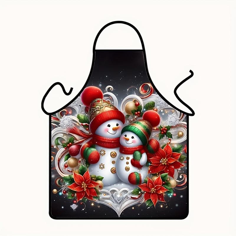 Christmas Snowman Print Apron, Color Print Sleeveless Cooking Apron, Kitchen Supplies, Christmas