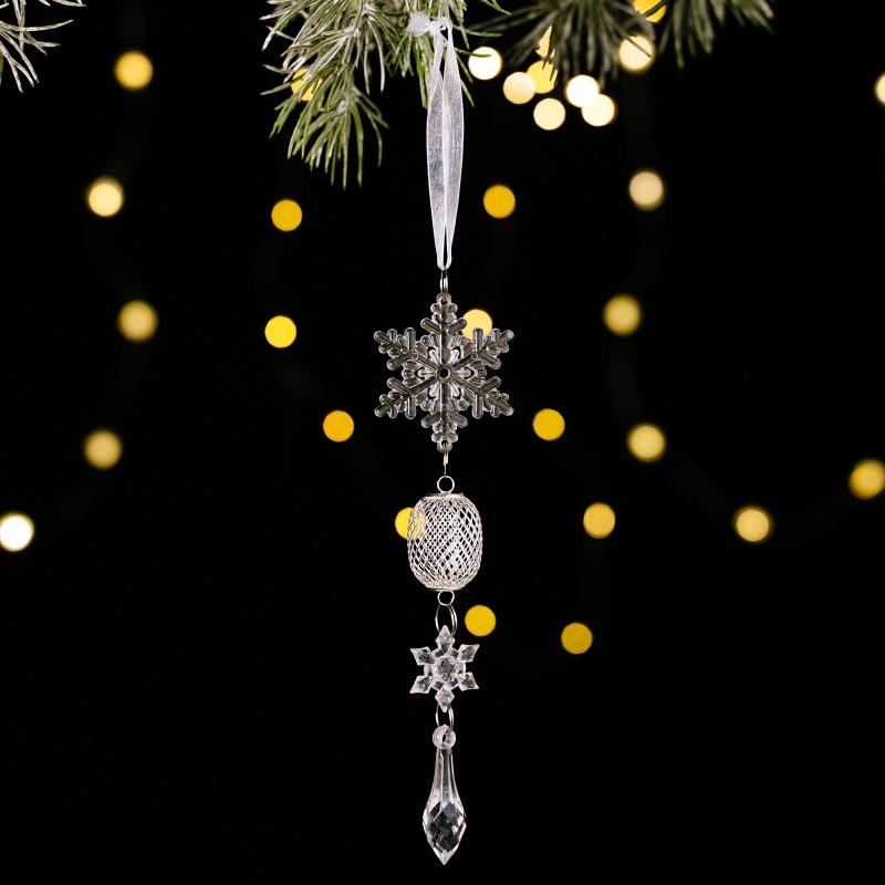 1 Piece Christmas Tree Decoration Acrylic Transparent Hanging Ornament Ice Crystal Pendant Snowflake Ice Crystal Iron Pendant