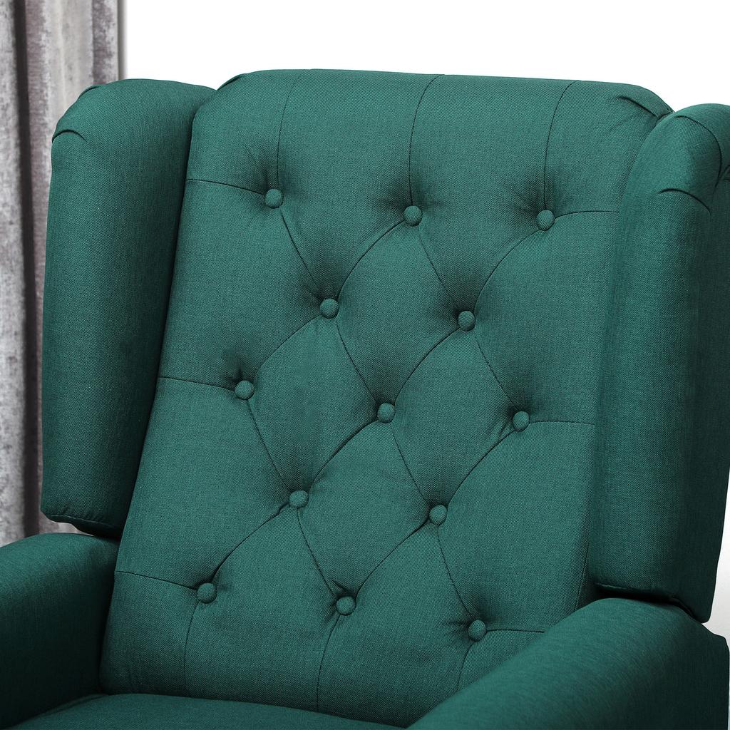 Wingback Accent Chair, Retro Upholstered Button Tufted Occasional Chair for Living Room and Bedroom, Dark Green