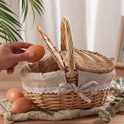 Плетеная корзина для пикника ручной работы из ивы с крышкой и ручкой, моющаяся подкладка, плетеная корзина для хранения, подходит для кемпинга на открытом воздухе