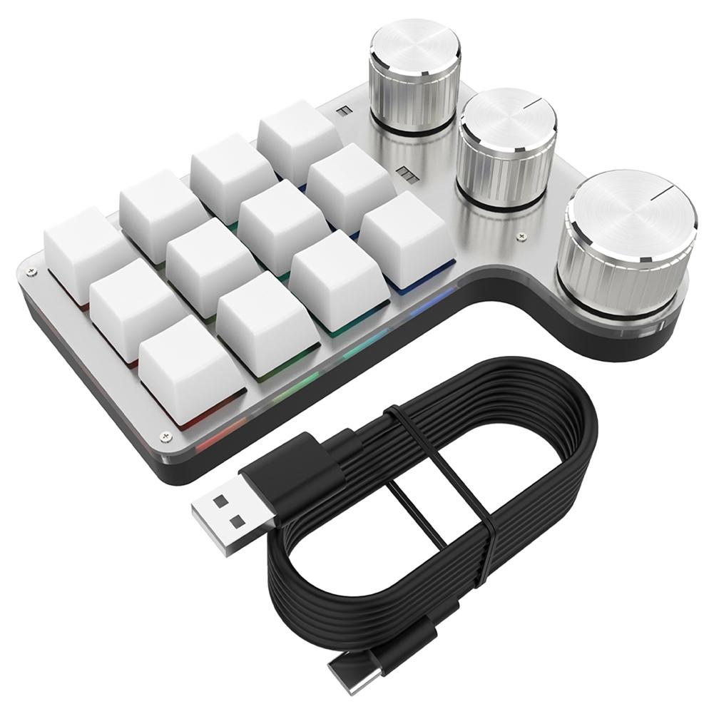 Программируемая кастомная клавиатура RGB 12 клавиш 4 ручки Макро-клавиатура Hot-swap USB Проводная/Bluetooth-совместимая Механическая клавиатура