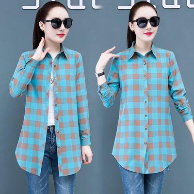 Женское клетчатое платье-рубашка: Пижама бойфренда в корейском стиле с длинными рукавами и средней длиной в красном, синем и желтом цветах. Стройный, но свободный и сексуальный.